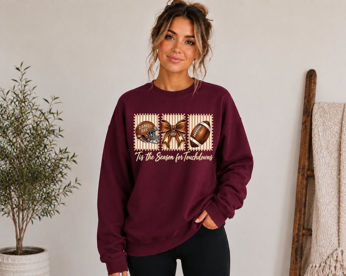 Tis the Season for Touchdowns Gildan Sweatshirt | Cute Game Day Football Crewneck