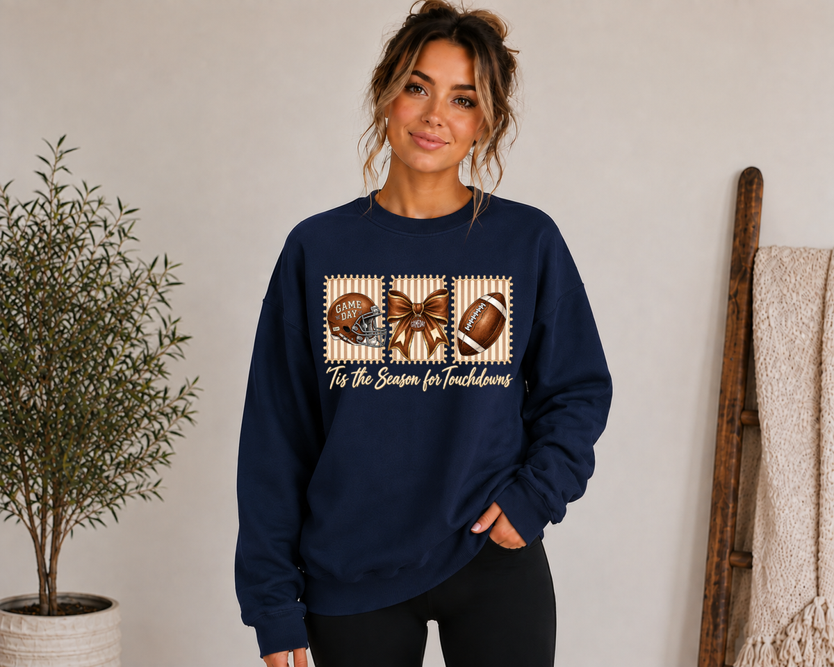 Tis the Season for Touchdowns Gildan Sweatshirt | Cute Game Day Football Crewneck