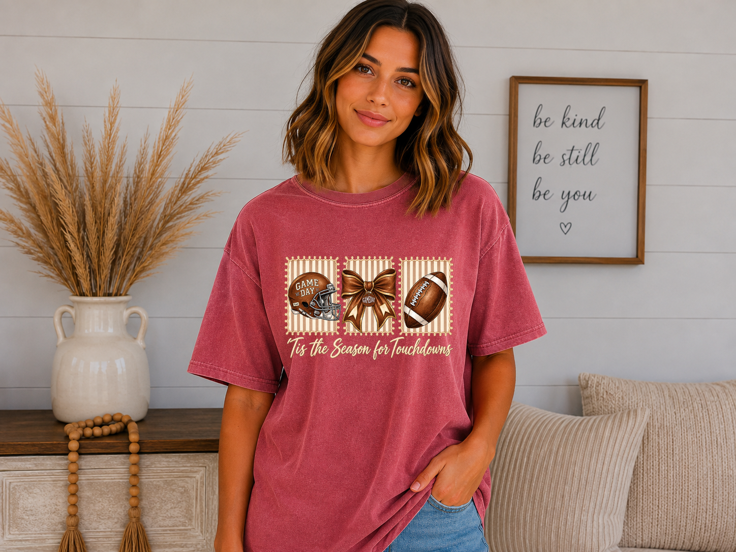 ’Tis the Season for Touchdowns Comfort Colors T-Shirt | Cute Football Game Day Tee | Fall Football Bow Shirt