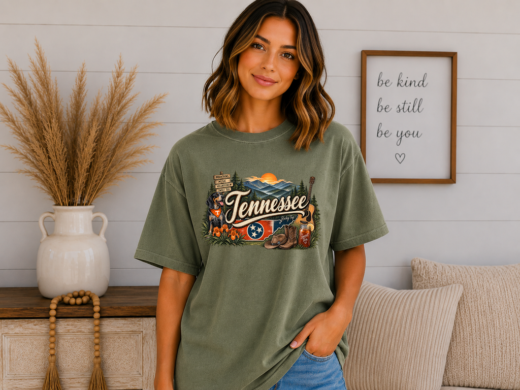 Tennessee Home Sweet Home Comfort Colors T-Shirt – Smoky Mountains, Music, Sweet Tea & Volunteer State Graphic Tee