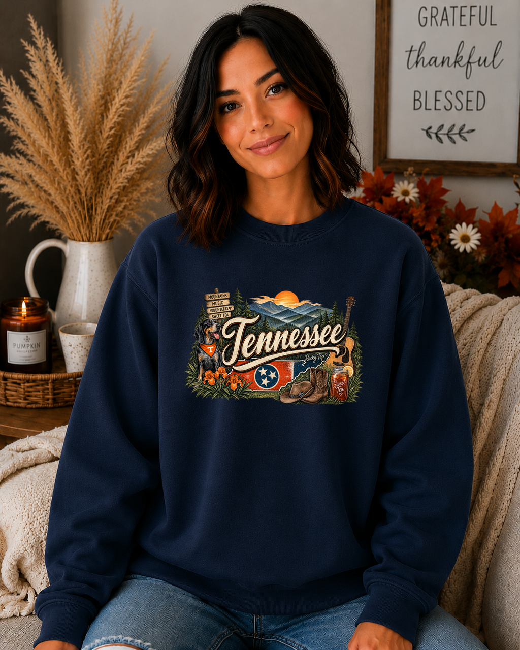Tennessee Home Sweet Home Gildan Sweatshirt – Smoky Mountains, Music, Volunteer State & Southern Tennessee Graphic Crewneck