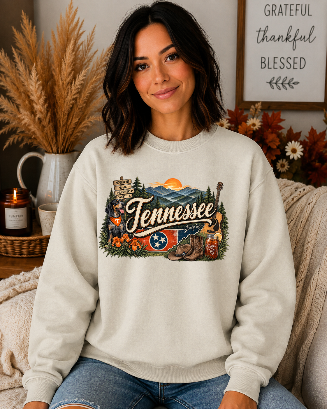 Tennessee Home Sweet Home Gildan Sweatshirt – Smoky Mountains, Music, Volunteer State & Southern Tennessee Graphic Crewneck