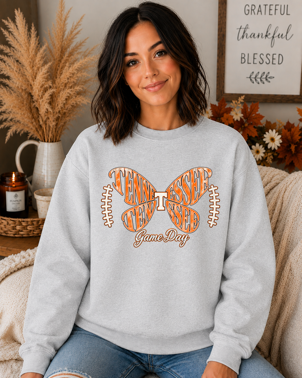 Tennessee Game Day Gildan Sweatshirt – Orange Butterfly Football Graphic Crewneck, Tennessee Football Fan Apparel