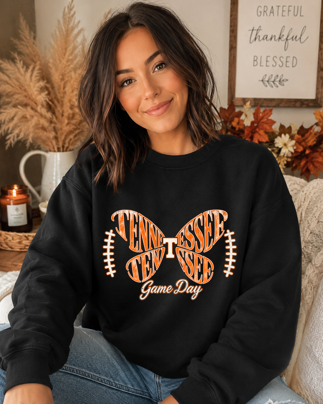 Tennessee Game Day Gildan Sweatshirt – Orange Butterfly Football Graphic Crewneck, Tennessee Football Fan Apparel