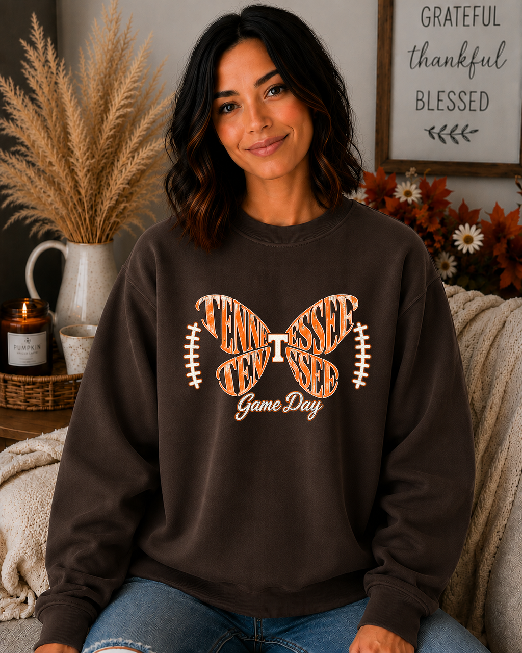 Tennessee Game Day Gildan Sweatshirt – Orange Butterfly Football Graphic Crewneck, Tennessee Football Fan Apparel