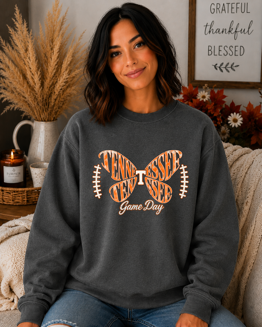 Tennessee Game Day Gildan Sweatshirt – Orange Butterfly Football Graphic Crewneck, Tennessee Football Fan Apparel