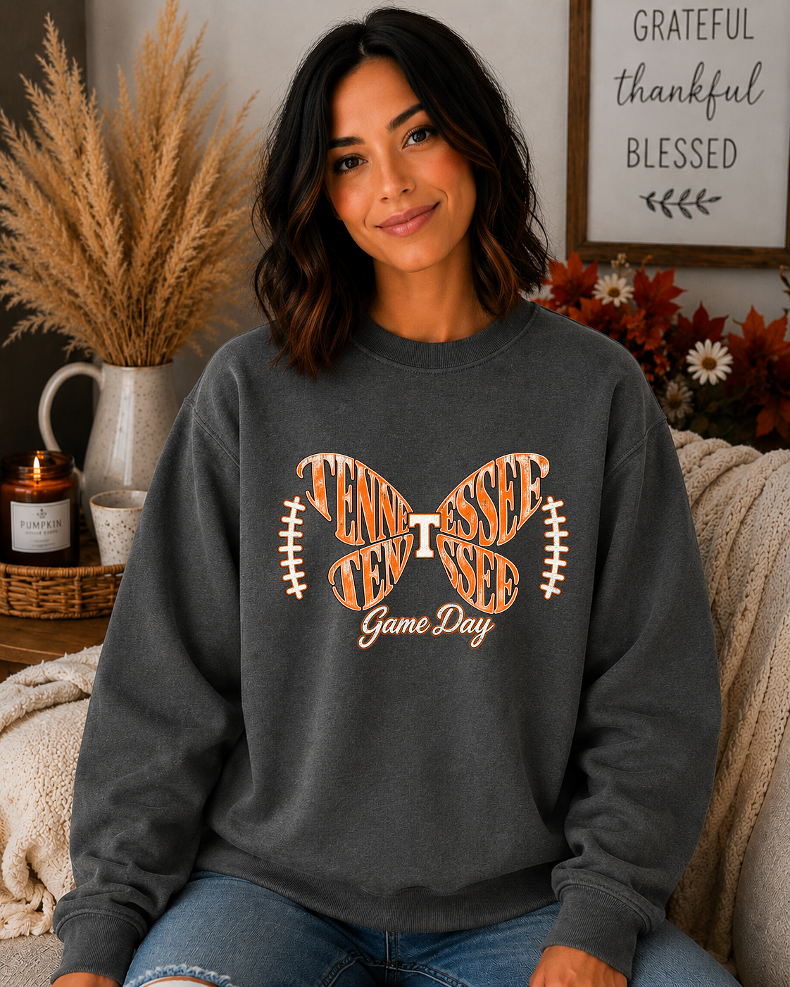 Tennessee Game Day Gildan Sweatshirt – Orange Butterfly Football Graphic Crewneck, Tennessee Football Fan Apparel