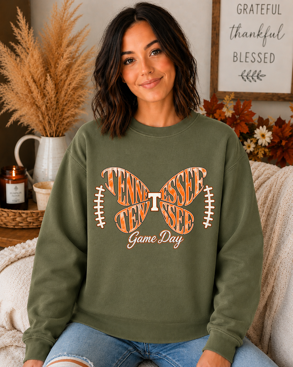 Tennessee Game Day Gildan Sweatshirt – Orange Butterfly Football Graphic Crewneck, Tennessee Football Fan Apparel
