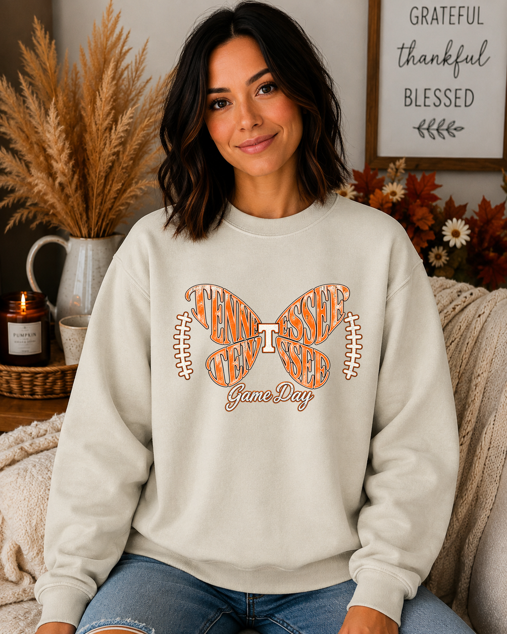 Tennessee Game Day Gildan Sweatshirt – Orange Butterfly Football Graphic Crewneck, Tennessee Football Fan Apparel
