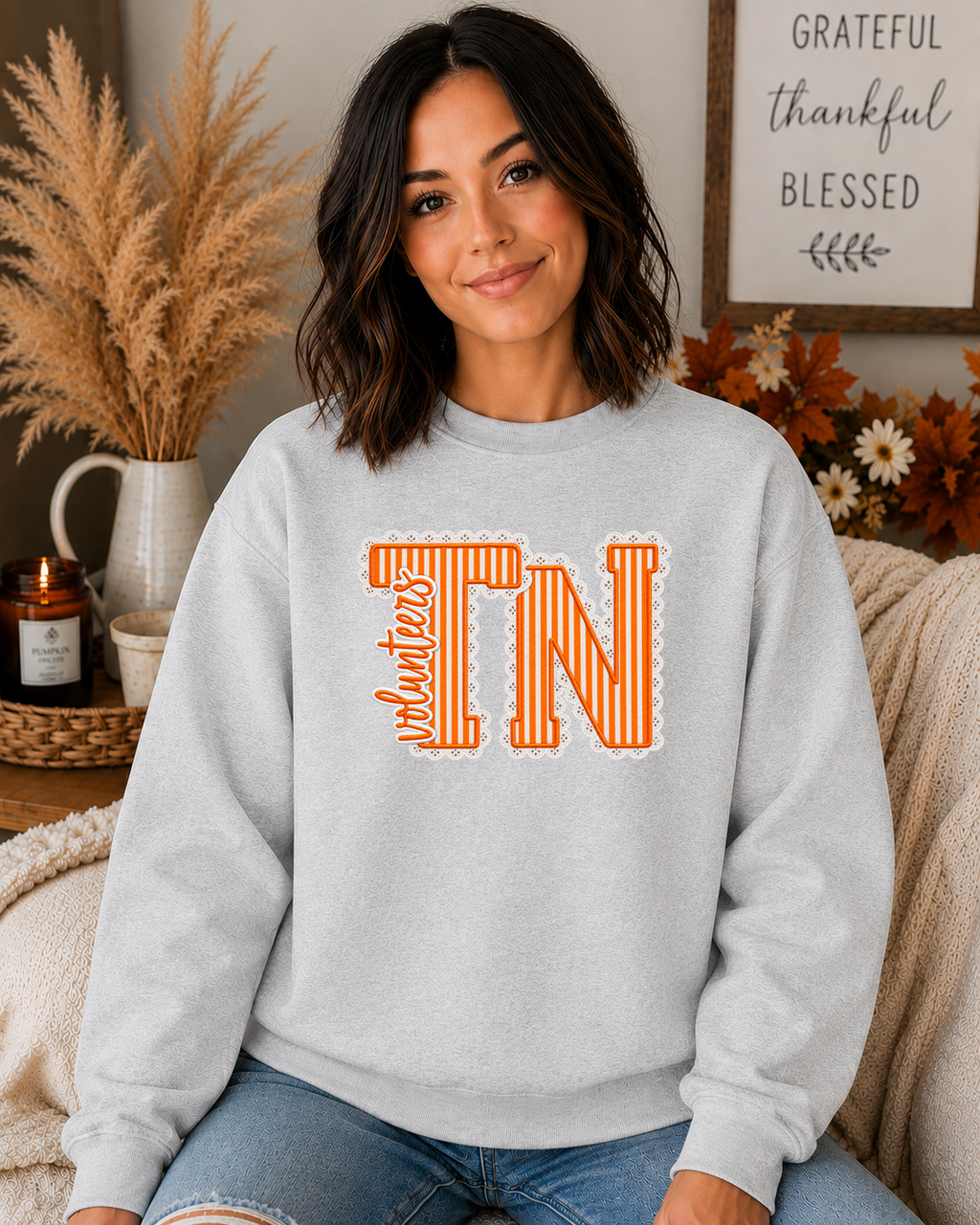 Tennessee TN Volunteers Sweatshirt – Orange Striped TN Graphic Crewneck, Vintage Lace Tennessee Game Day Sweatshirt, Vols Fan Apparel