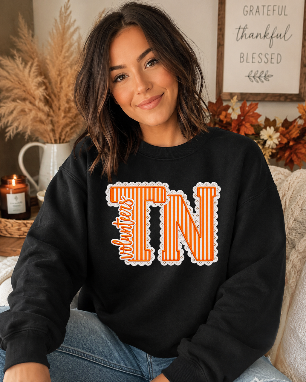 Tennessee TN Volunteers Sweatshirt – Orange Striped TN Graphic Crewneck, Vintage Lace Tennessee Game Day Sweatshirt, Vols Fan Apparel