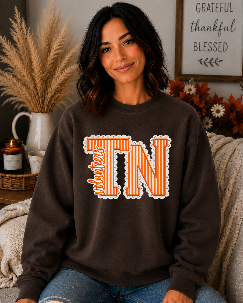 Tennessee TN Volunteers Sweatshirt – Orange Striped TN Graphic Crewneck, Vintage Lace Tennessee Game Day Sweatshirt, Vols Fan Apparel
