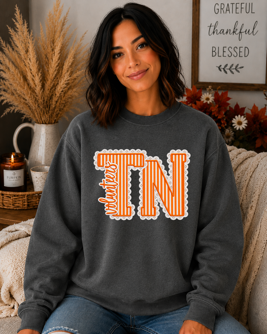 Tennessee TN Volunteers Sweatshirt – Orange Striped TN Graphic Crewneck, Vintage Lace Tennessee Game Day Sweatshirt, Vols Fan Apparel