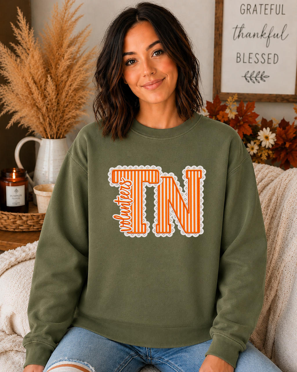 Tennessee TN Volunteers Sweatshirt – Orange Striped TN Graphic Crewneck, Vintage Lace Tennessee Game Day Sweatshirt, Vols Fan Apparel