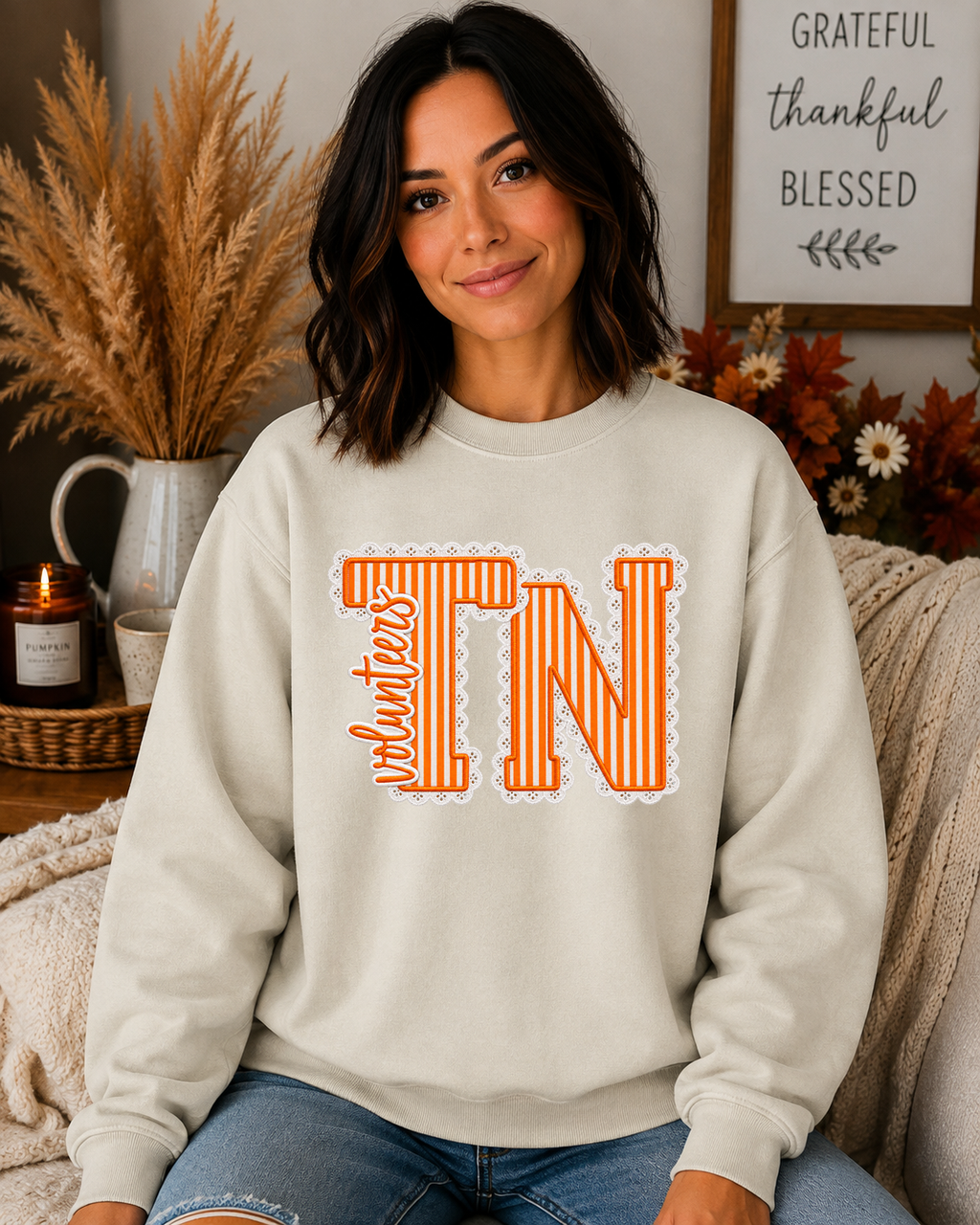 Tennessee TN Volunteers Sweatshirt – Orange Striped TN Graphic Crewneck, Vintage Lace Tennessee Game Day Sweatshirt, Vols Fan Apparel