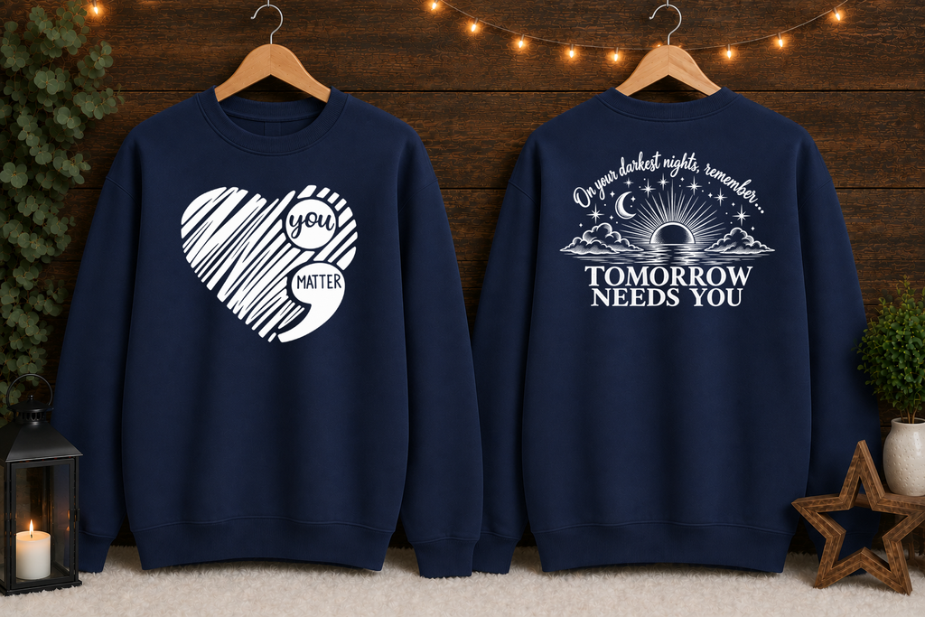 Tomorrow Needs You Gildan Sweatshirt | You Matter Mental Health Awareness Crewneck | Inspirational Front & Back Graphic | Encouragement Sweatshirt