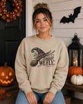 Tonight We Fly Witch Halloween Sweatshirt – Witch Hat & Broom Graphic Crewneck, Spooky Season Halloween Shirt, Vintage Witchy Fall Sweatshirt