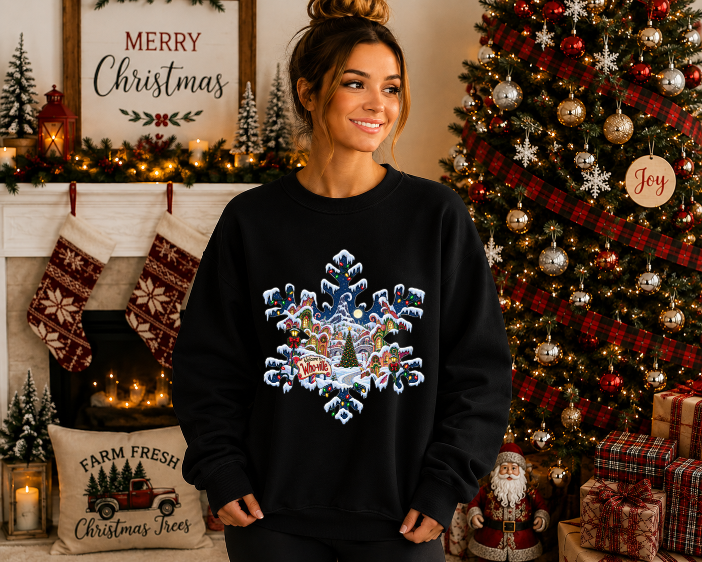 Whoville Christmas Snowflake Gildan Sweatshirt – Festive Holiday Village Christmas Crewneck