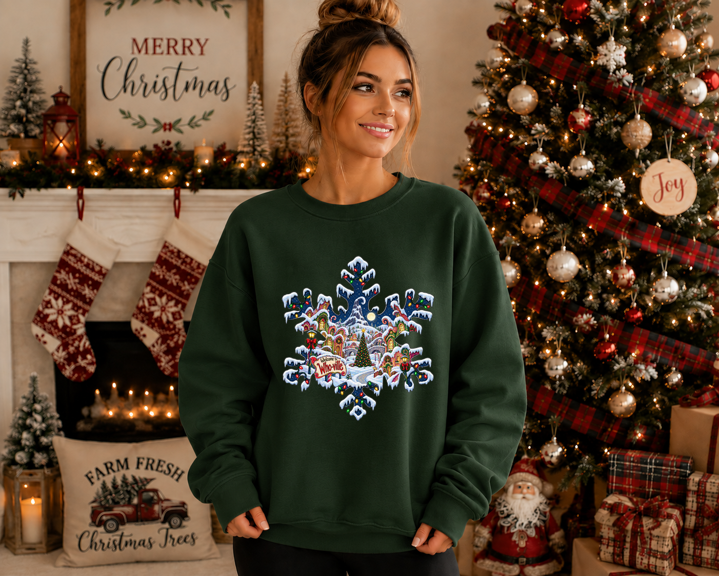Whoville Christmas Snowflake Gildan Sweatshirt – Festive Holiday Village Christmas Crewneck