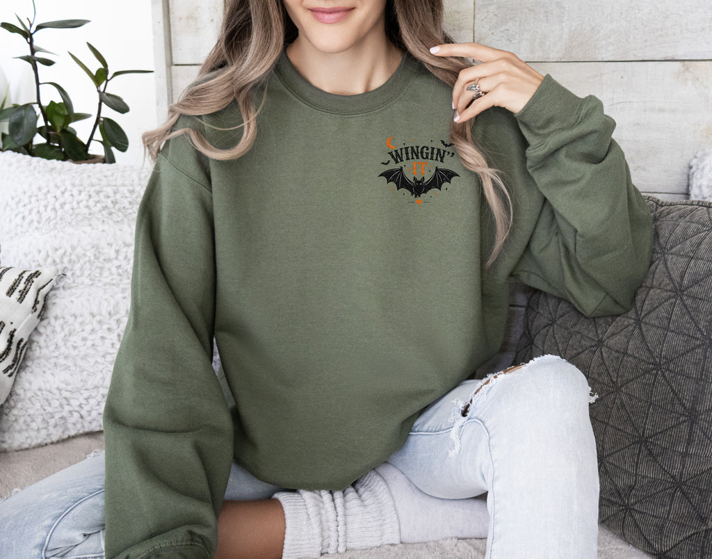 Wingin' It, Bat, Halloween, Cute, Gildan Sweatshirt, Spooky
