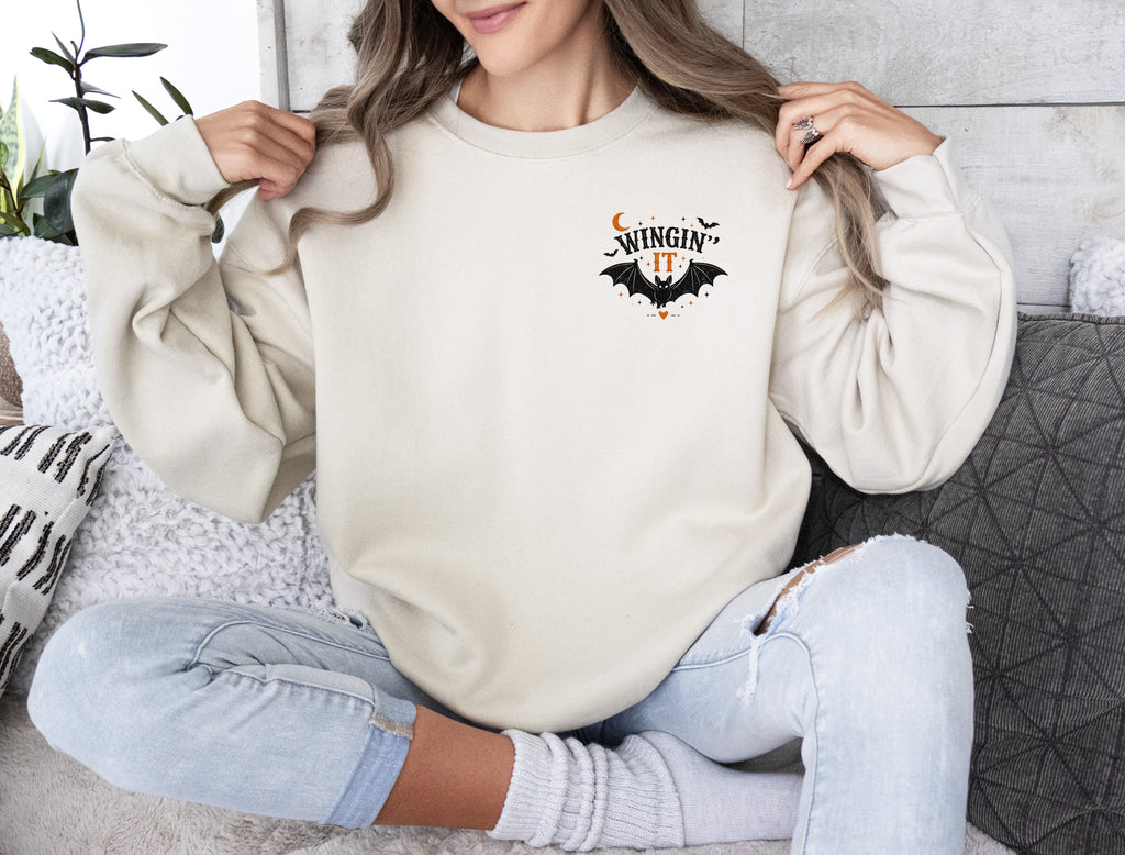 Wingin' It, Bat, Halloween, Cute, Gildan Sweatshirt, Spooky