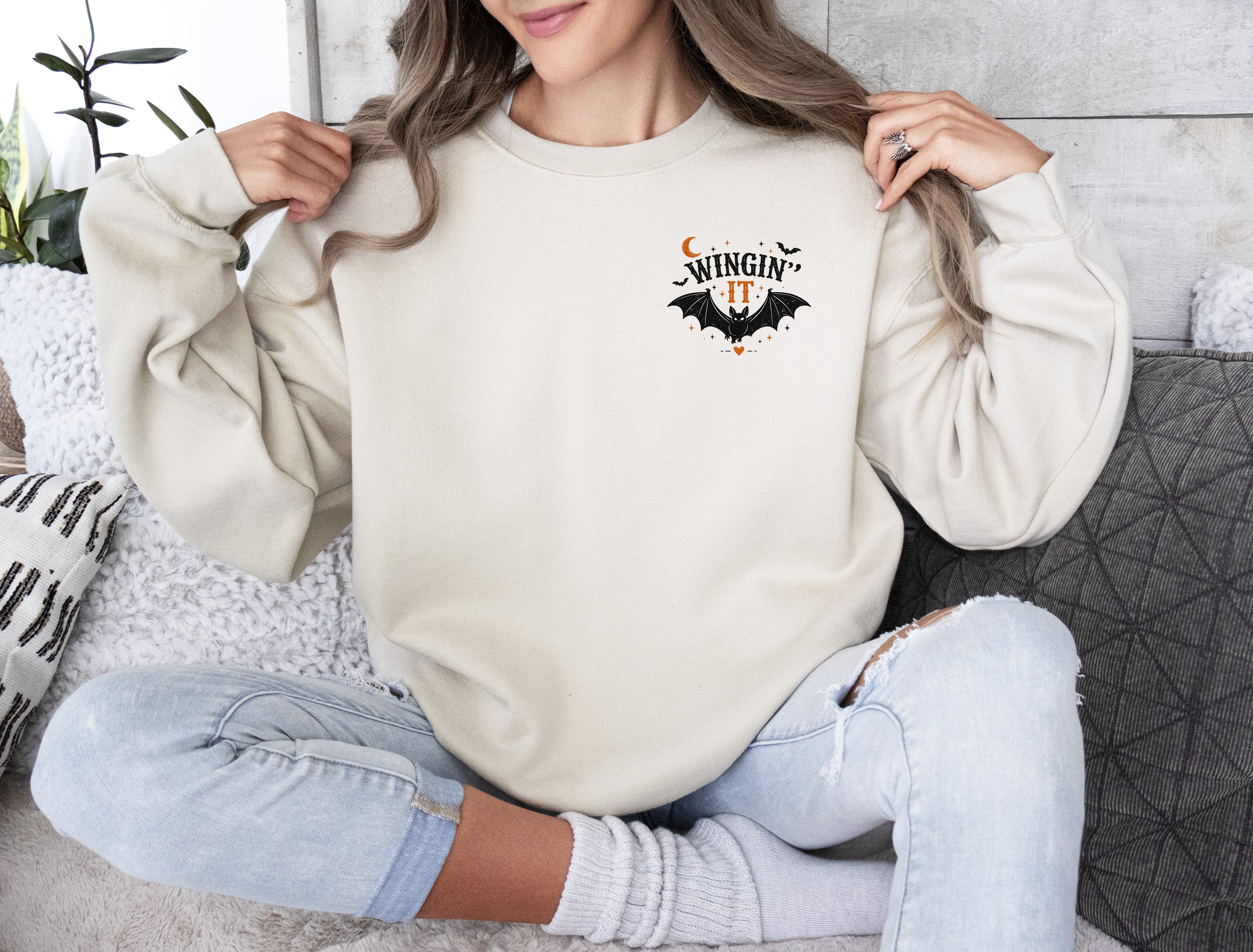 Wingin' It, Bat, Halloween, Cute, Gildan Sweatshirt, Spooky
